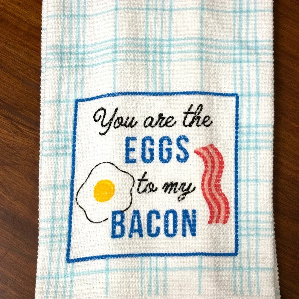 NOVELTY POP ART EGGS & BACON DECORATIVE KITCHEN TOWEL COTTON WHIMSICAL KITSCH